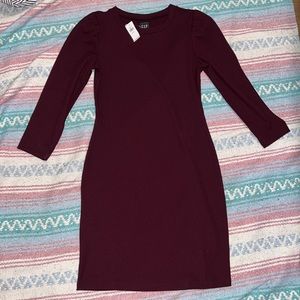 Gap burgundy ribbed long-sleeve bodycon dress with shoulder pads